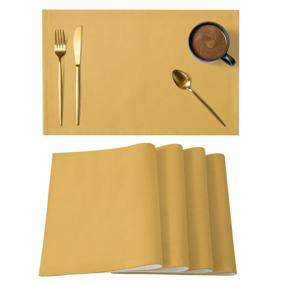 Turmeric Yellow Cotton Linen Placemats Set of 2, Modern Solid Color Washable Table Place Mats Heat Insulating Placemat for Dining Room Kitchen Daily Use 13 x 19 Inch