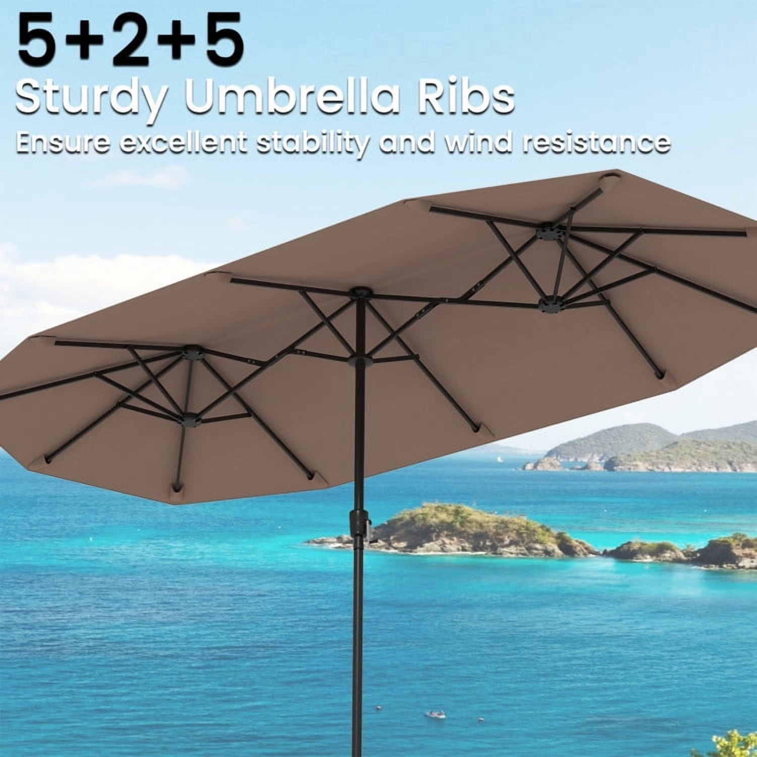 GVN Outdoor Patio Umbrella,Patio Umbrella,13 FT Large Patio Umbrella Outdoor Double-Sided Table Market Umbrella with Crank Handle-Coffee