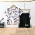 thumbnail image 3 of Boys Girls Outfits Camo Sweat Set Summer Loose Running Short Sleeve Top and Shorts Activewear Kids Sports Suit, Gray, 8 Years, 3 of 3