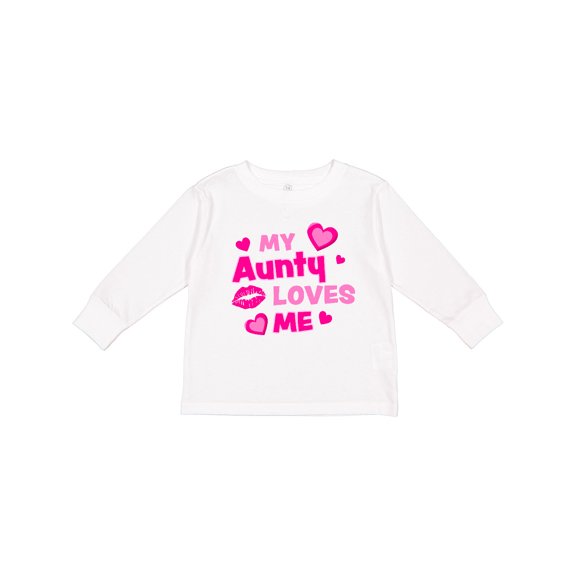 Inktastic My Aunty Loves Me with Hearts and Kiss Boys or Girls Long Sleeve Toddler T-Shirt