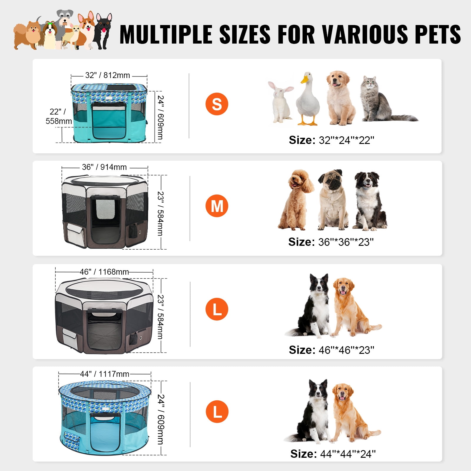 VEVOR Foldable Pet Playpen 36 inch Portable Dog Playpen Crate Kennel for Cat