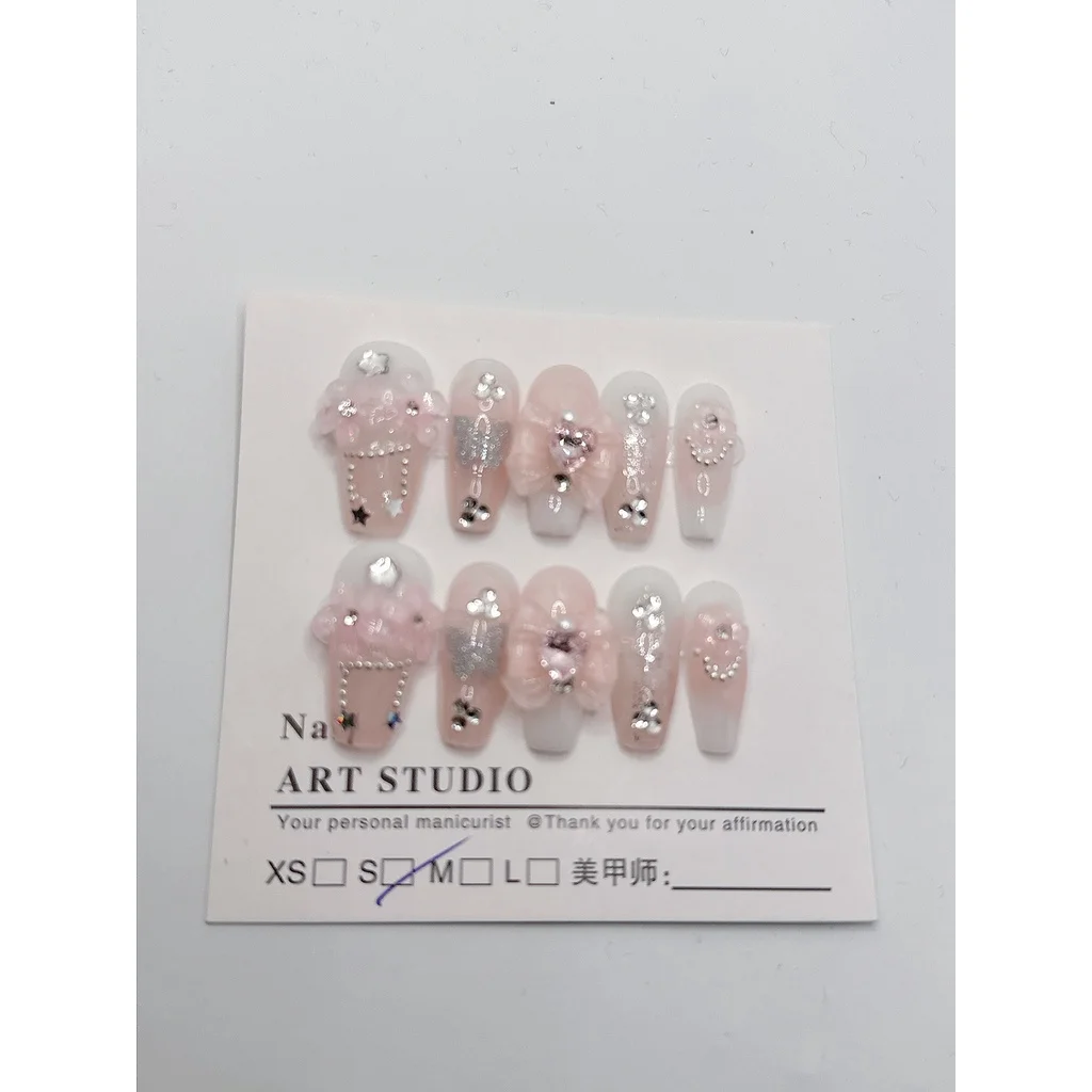 Purple Butterfly Pearl Handmade Wear Nail Starry Sky Clear Fairy Fake Nails Iris Nail Patch Finished Gift for Girl