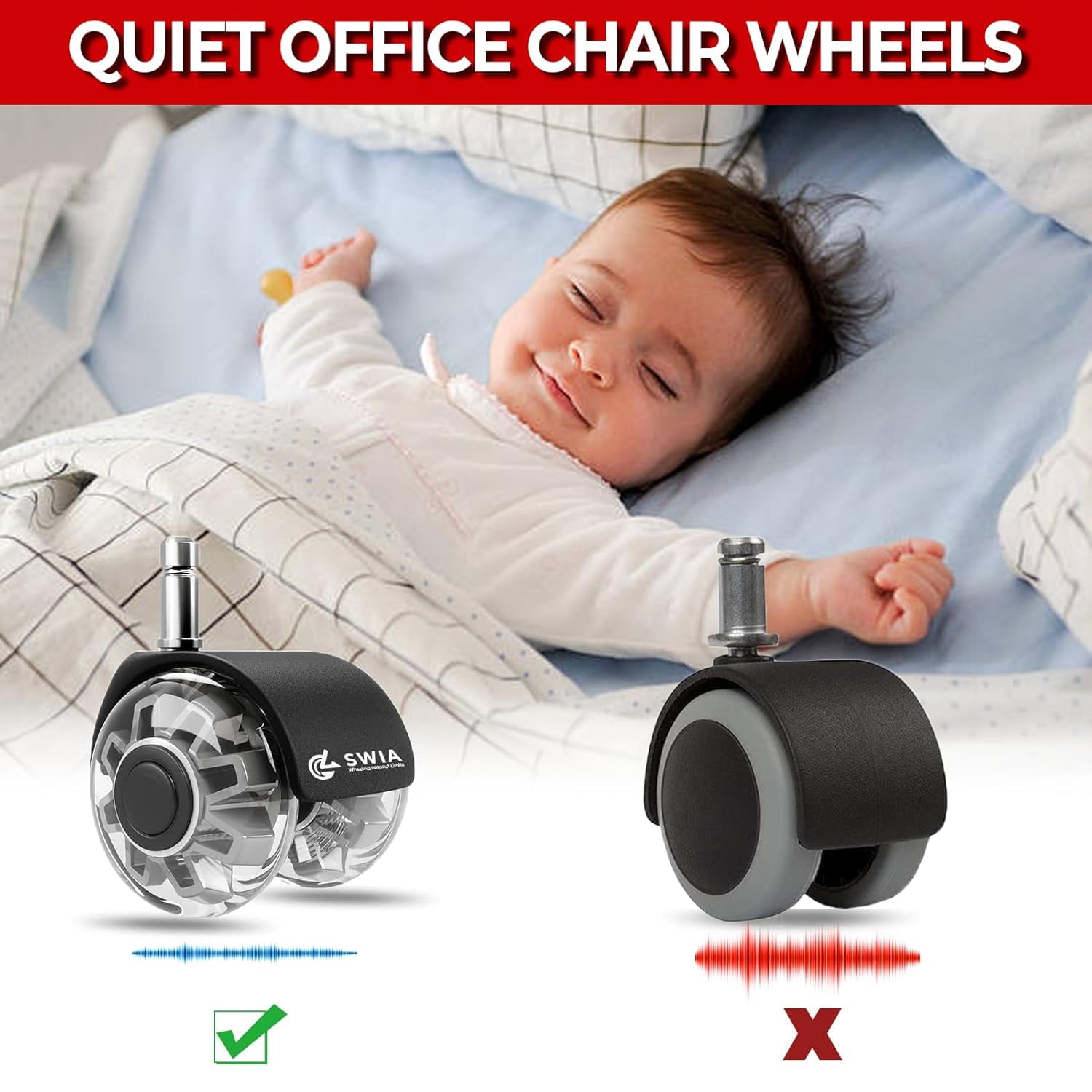 Premium 2 Inch Office Chair Caster Wheels (Set of 5) - Heavy-Duty, Smooth Rolling, Safe for All Floors