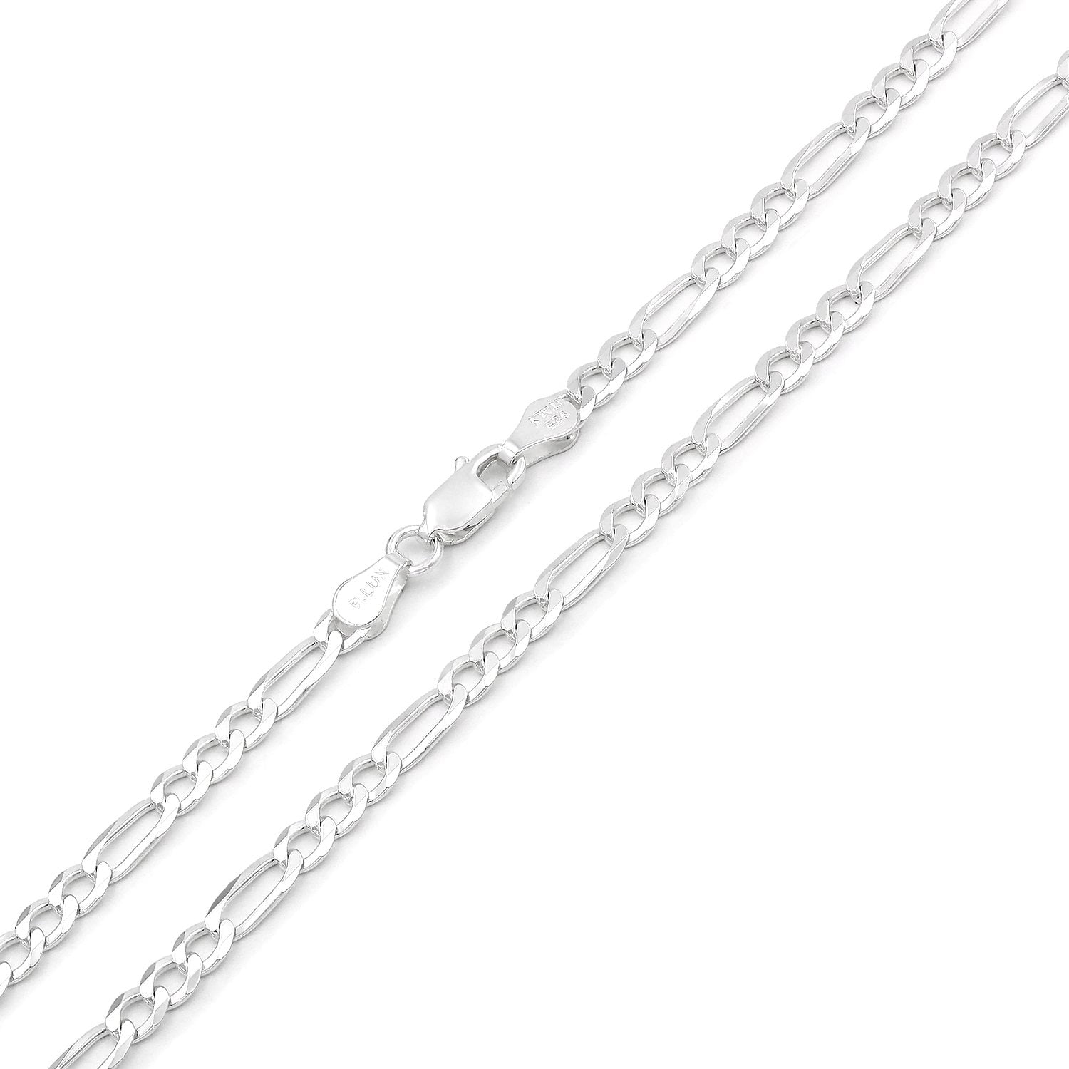ITProLux Pave Link Necklace 16-30 FREE Microfiber Cloth 925 Italian Sterling Silver 3mm Solid Figaro Diamond Cut Chain Giorgio Bergamo