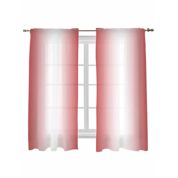 Red Ombre Curtains 63 Inch Length, Sheer Curtains for Bedroom Living Room Window Red White Gradient Modern Abstract Art Rod Pocket Voile Drapes Kitchen Curtains Small Half Window 42"x63" 2 Panels