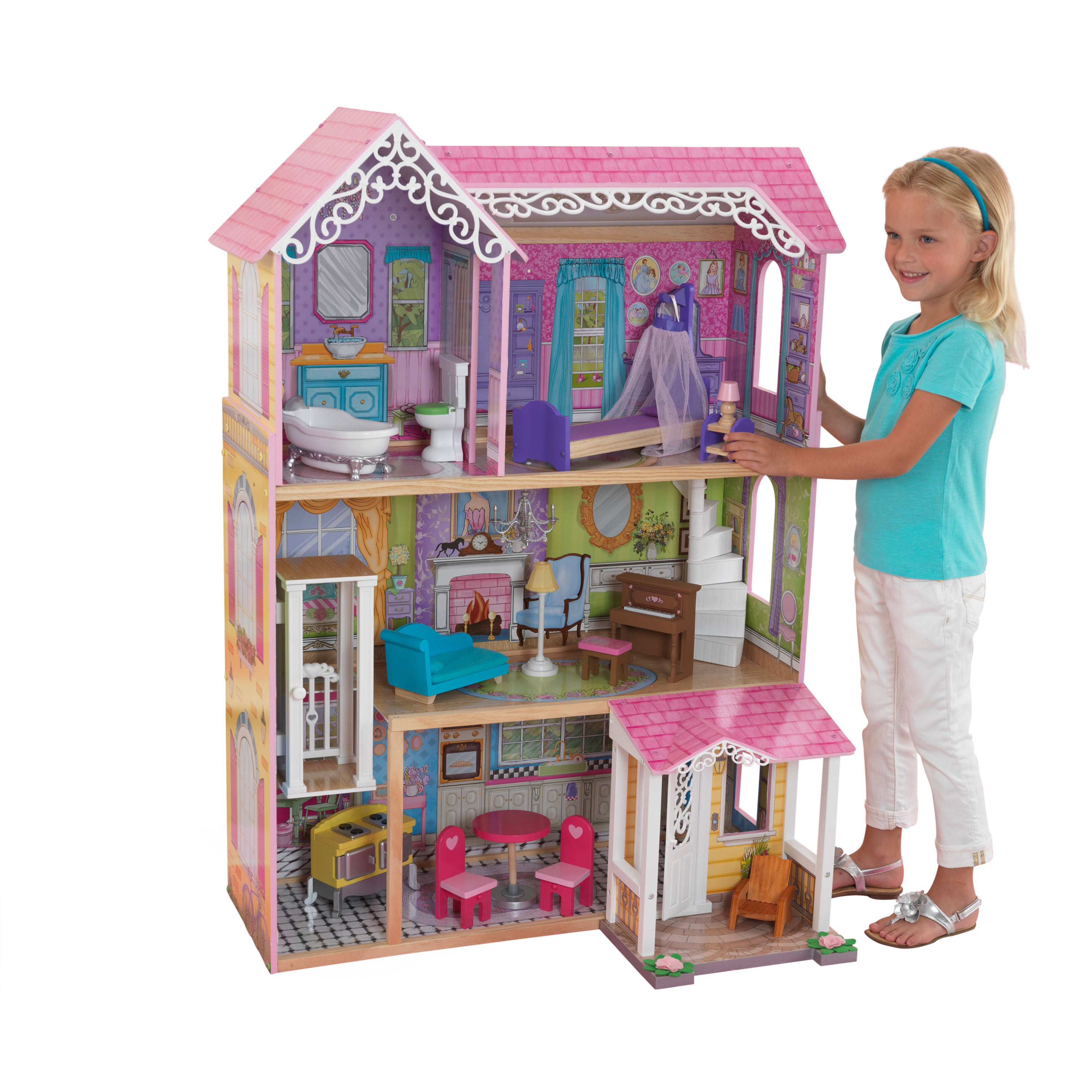 Best Choice Products 44in 3 Story Wood Dollhouse Mansion Playset 