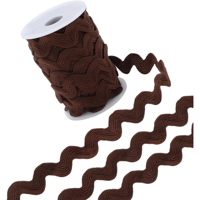 Cinta de poliéster zigzag de 12.5 yardas para coser, cinta ondulada zigzag de 1/2 pulgada, cinta de encaje en forma de S color marrón coco, tela tejida con carrete