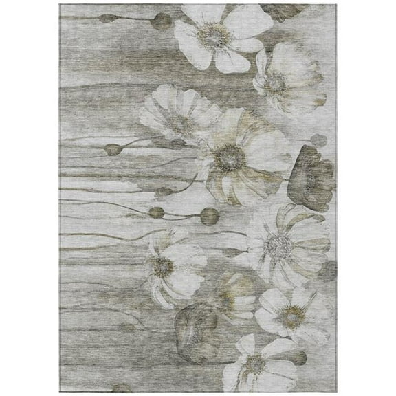 HomeRoots 582785 8 x 10 ft. Floral Washable Indoor & Outdoor Rectangle Area Rug, Taupe, Ivory & Tan