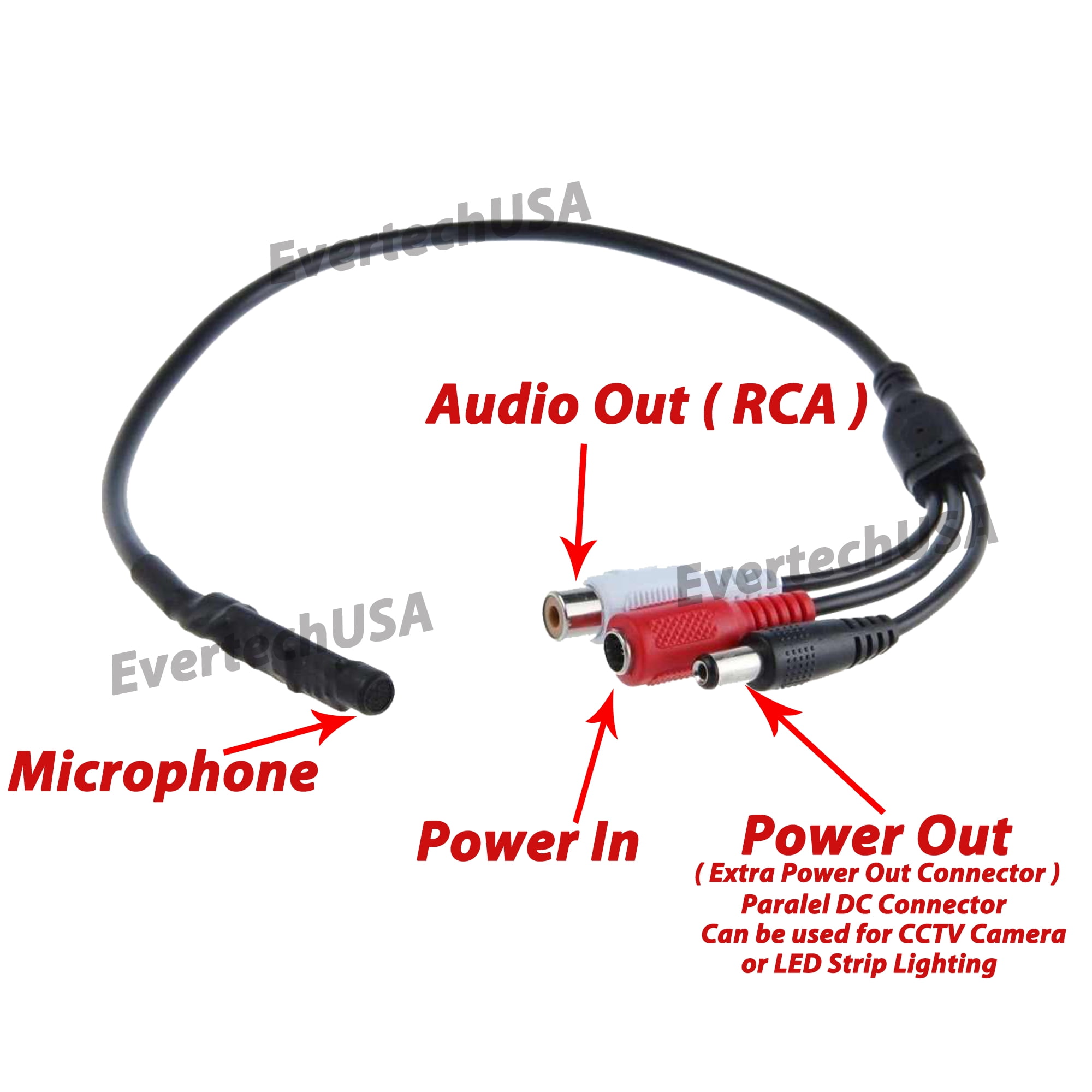 Evertech High Sensitive Preamp Microphone Audio Pickup Device Kit With 100 Feet Cable And 12V Dc Power Supply
