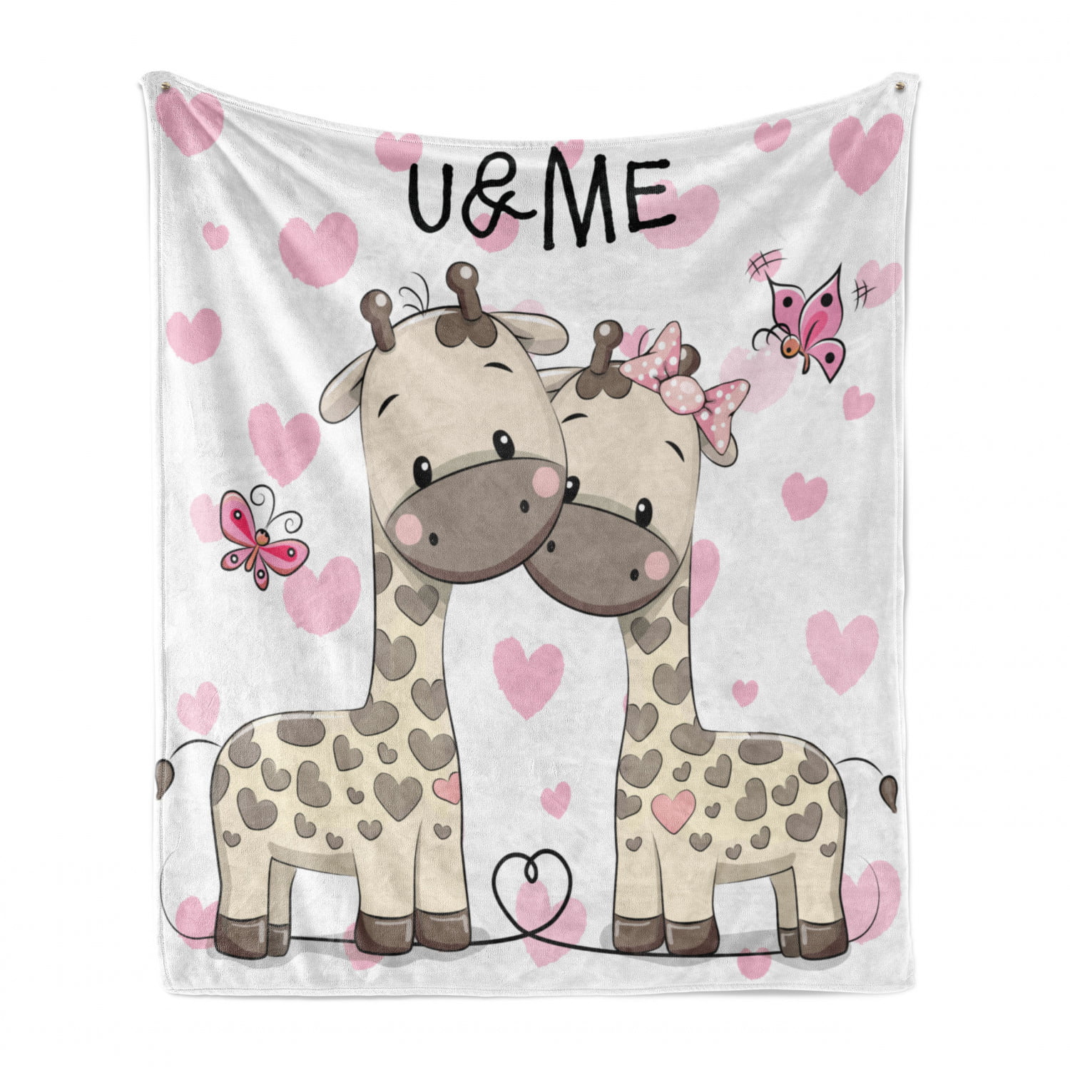 50 x 70 Giraffes Baby in Pure Love Butterflies and Hearts Bows Art Print Ambesonne Animal Soft Flannel Fleece Throw Blanket White Grey and Pink Cozy Plush for Indoor and Outdoor Use 
