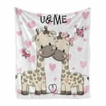 thumbnail image 1 of Animal Soft Flannel Fleece Throw Blanket, Giraffes Baby in Pure Love Butterflies and Hearts Bows Art Print, Cozy Plush for Indoor and Outdoor Use, 60" x 80", White Grey and Pink, by Ambesonne, 1 of 6
