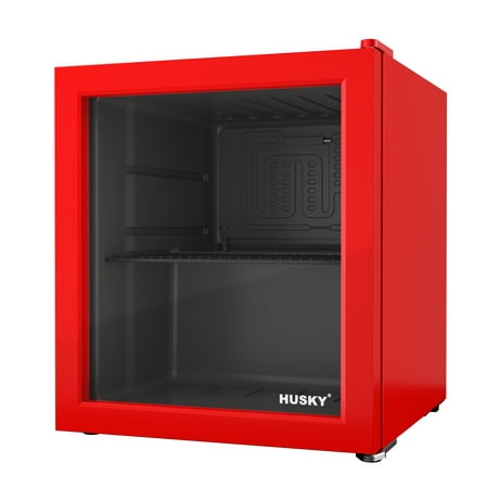 Husky 46L Glass Door Beverage Refrigerator 1.6 Cu. ft. Freestanding Counter-Top Mini Fridge in Red