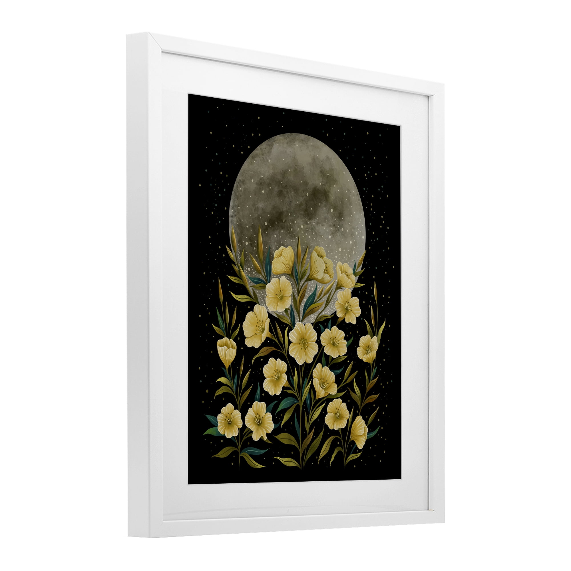 Stupell Industries Moon Greeting Yellow Flowers White Framed Print Under Glass, design by Episodic Drawings