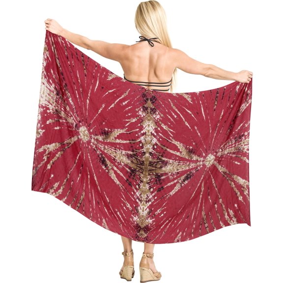 HAPPY BAY Women's Beach Wrap Bikini Swimwear Swim Cover up Summer Wraps Swimsuit Beachwear Sarong Coverups Skirts for Women One Size Tie Dye, Red