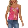 thumbnail image 1 of INSPIRAR CHIC Top de tirantes de lentejuelas para mujer, color rosa holográfico, 1 of 6