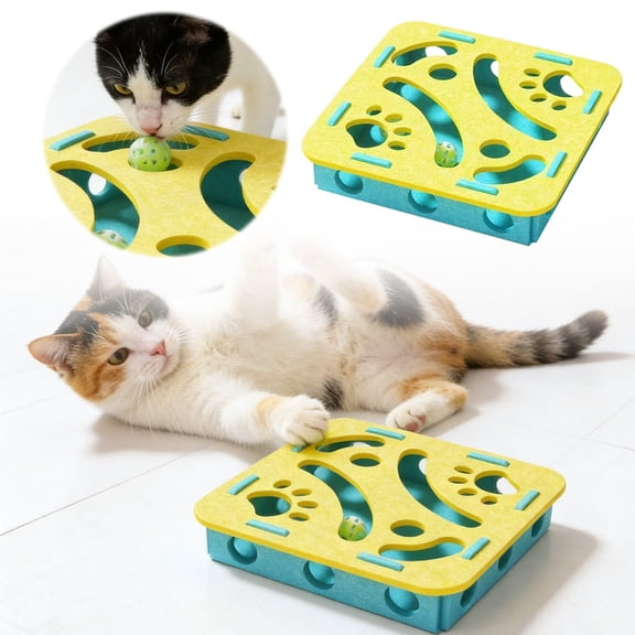 YaoZQ Interactive Cat Puzzle Box, Felt Hide and Seek Maze for Treats & Toys, Indoor Boredom Buster, 11.8 in (Toy Only, No Balls)
