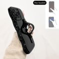 thumbnail image 4 of UTAH-Compatible avec Étui iPhone 15 Pro Max Design Vague Simple Mignon Cadre Ondulé Bouclé avec Poignet Sangle de Main Réglable Support de Béquille Couverture Protectrice en Silicone Souple - Noir, 4 of 4