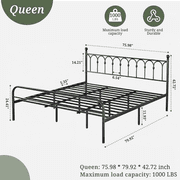 Queen Size Metal Bed Frame with Vintage Headboard and Footboard, Heavy Duty Steel Platform Bedframe, Arc Design Mattress Foundation, No Box Spring Needed, Noise-Free & Easy Assembly