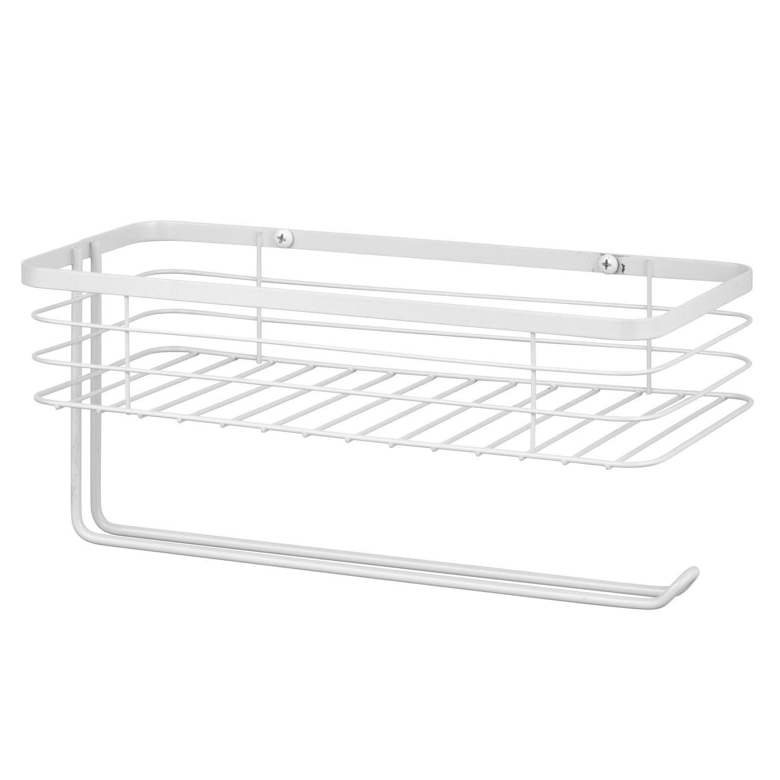 mDesign Steel Horizontal Wall Mount Paper Towel Holder with Basket