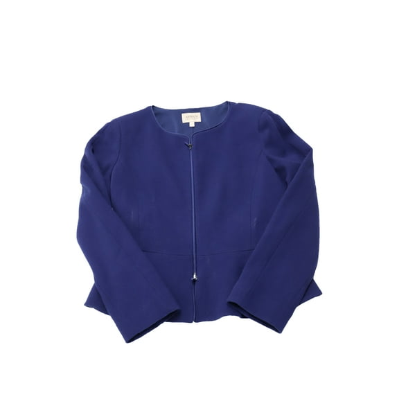 Pre-Owned Armani Collezioni Crepe Zip-Front Peplum Jacket in Blue Wool