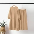 thumbnail image 4 of ZACPNCV Women Spring Solid Color Muslim Solid Color Long Sleeve Shirt Coat Wide Leg Trousers Casual Suit Khaki, 4 of 7