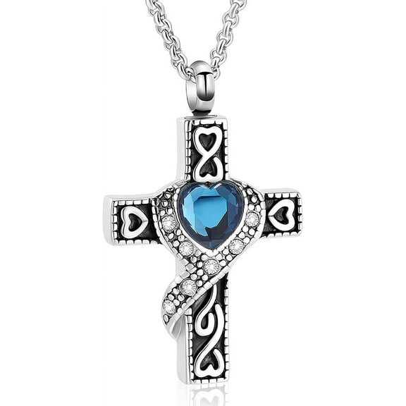 Crystal Cremation Jewelry Cross Urn Necklaces for Ashes for Women for Men, Retro Cross Keepsake Urn Memorial Necklace
