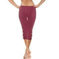 thumbnail image 5 of Capri Leggings for Women Plus Size Summer Yoga Capris Side Ruched Cut-Out High Waisted Soft Workout Shorts (M, Wine), 5 of 7
