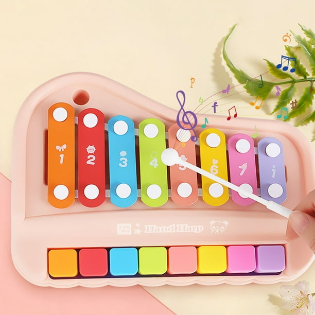 Juguete de piscina, piano xilófono 2 en 1 para bebés de 1 a 3 años, xilófono con teclado de 8 teclas multicolores, instrumento musical educativo preescolar para aprender a tocarlo.