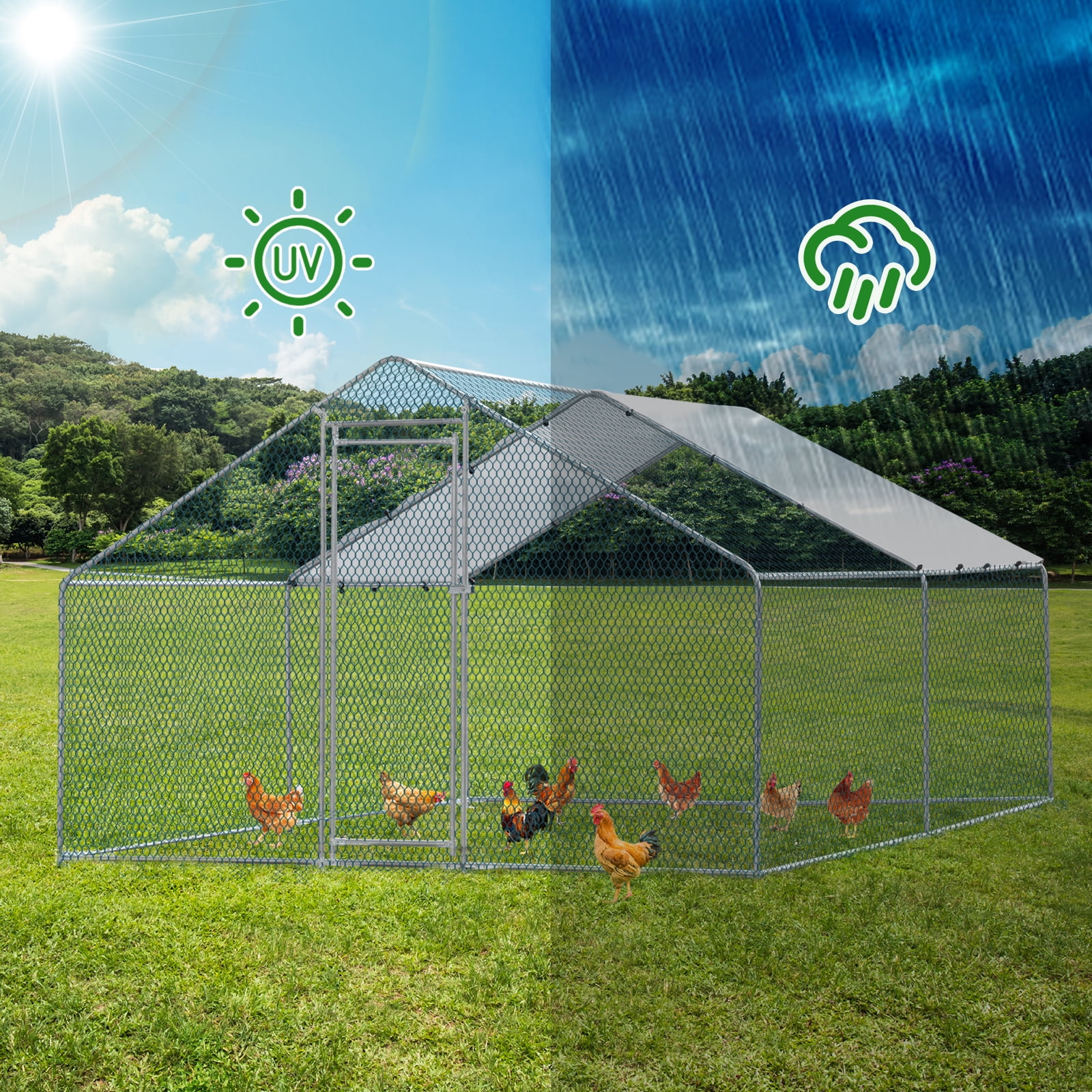 Zimtown 13 x 10 ft Chicken Coop Large Metal Chicken Cage House Hen House Rabbit Hutch Poultry Cagem