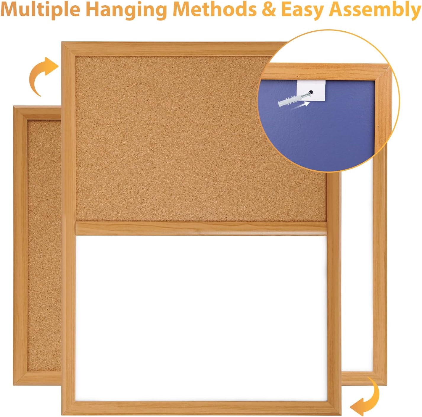 Cork Board White Board Combo with MDF Wood Frame, 24 x 18 Inch Bulletin Board, Magnetic Dry Erase Board & Corkboard for Wall, Vision Board for Home, Office, School