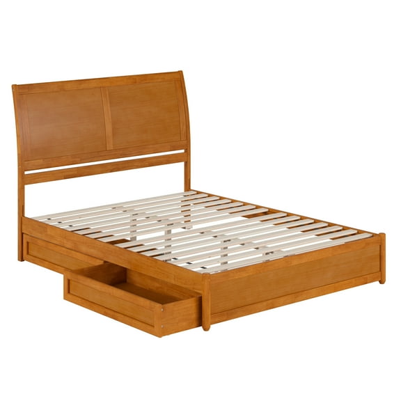 AFI, Andorra Queen Platform Bed with Panel Footboard and Storage Drawers, Light Toffee