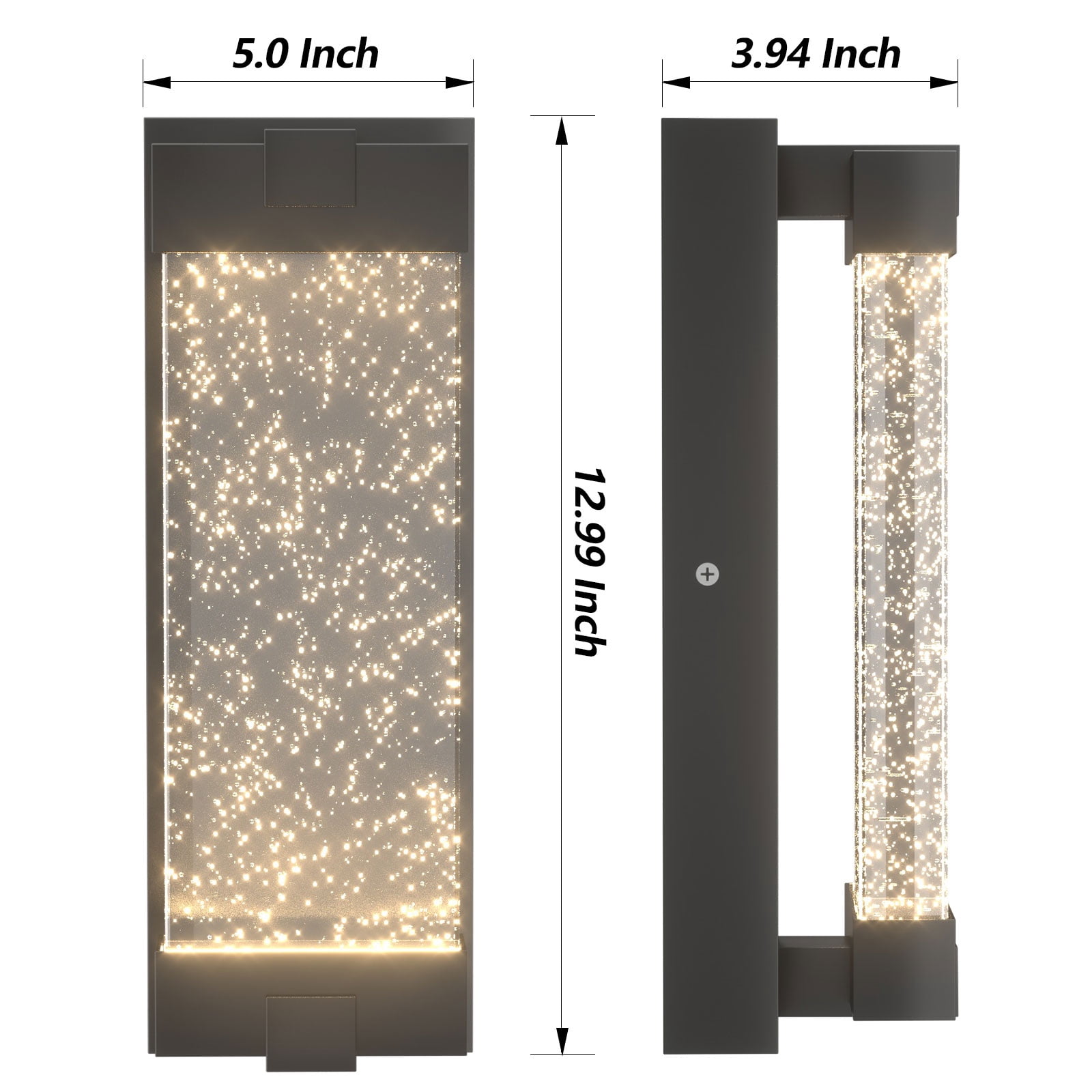 GEYANG Black Wall Sconce with K9 Crystal Bubble and Dusk to Dawn Sensor, Exterior LED Wall Mounted Light, Modern Porch Lantern, Light Fixture for Indoor and Outdoor