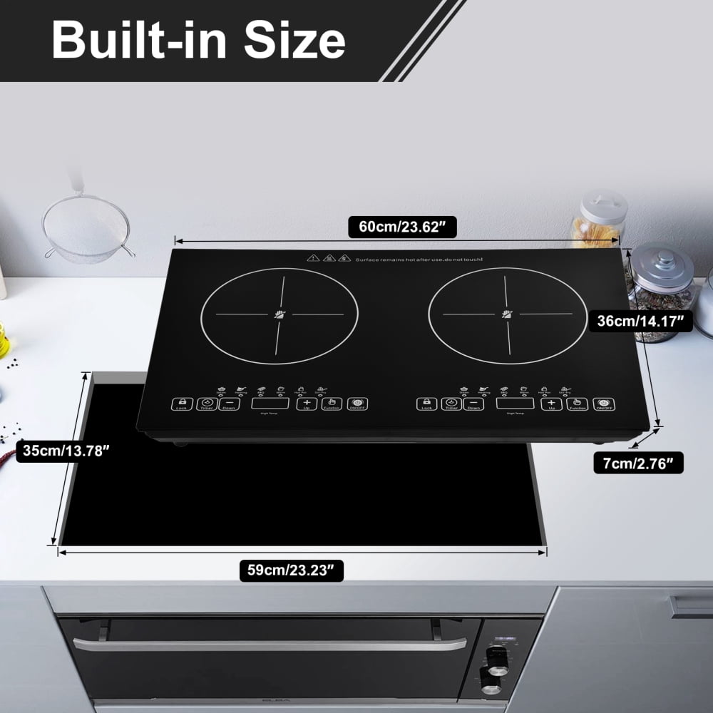 Elite Gourmet Countertop Double Cast Iron Burner, 2000 Watts Electric Hot Plate, Temperature Controls, Power Indicator Lights, Easy to Clean, Black