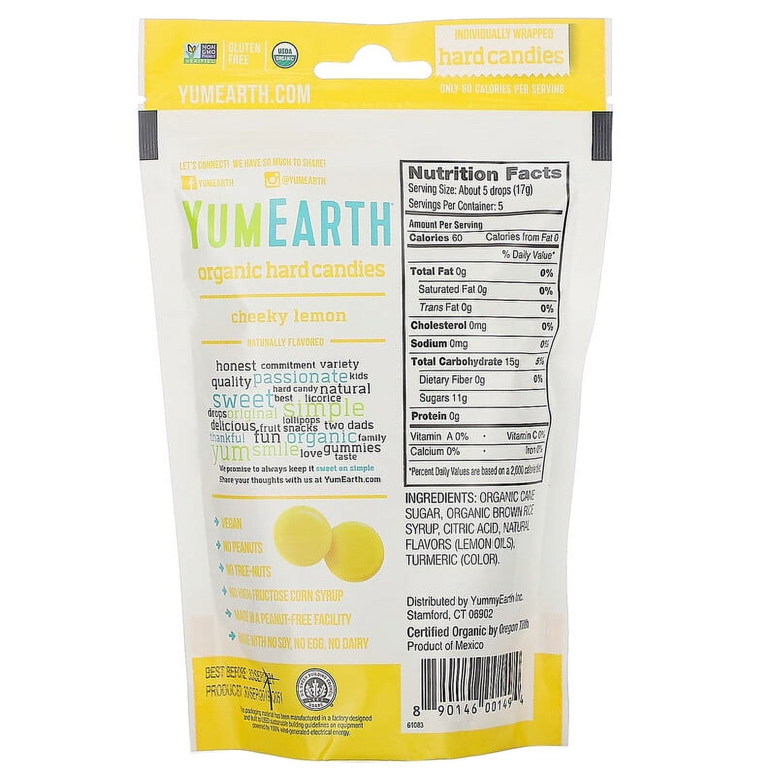 YumEarth, Organic Hard Candies, Cheeky Lemon, 3.3 oz Pack of 4