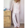 thumbnail image 4 of xiaxaixu Ensemble de Pyjama pour Femmes, Imprimé Fraise, Col Rabattu, Manches Longues, Hauts et Pantalons, Tenues de Détente 2 Pcs, 4 of 6