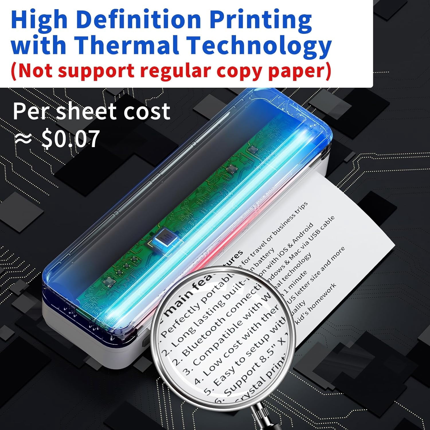 Zoolion M08F Portable Thermal Printer - Wireless Inkless Printer For Home, Office, Travel