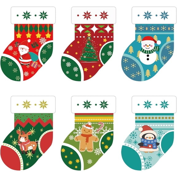 60 Pcs Christmas Stocking Cut Outs Card 4 x 6 inch Winter Bulletin Board Decor Classroom Assorted Xmas Stocking Paper Cut Outs of School Party Supplies DIY Christmas Craft Decorations