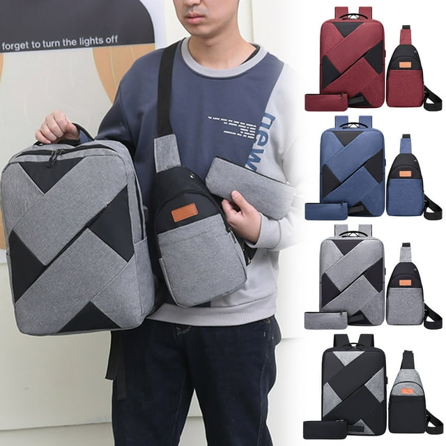 Xihbxyly Mochila de Viaje de 3 Piezas, Gran Capacidad, Carga Usb, Ideal para Uso Escolar y Al Aire Libre, Correas Ajustables y Cómodas, Ideal para Hombres, Mujeres y Estudiantes, Tamaño 40 X 30 X 12