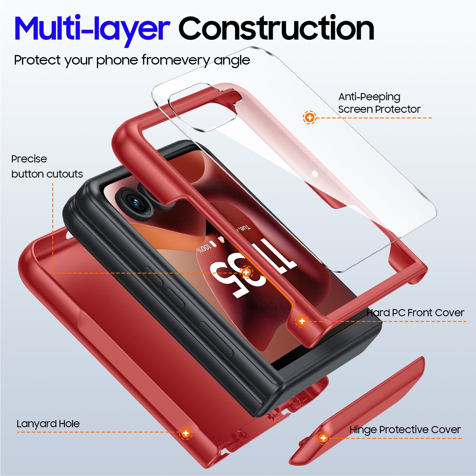 Oupeigar For Motorola Razr 60 Ultra Case With Hinge Protection,Built-in Screen Protector,Slim Full-Body Rugged Anti-Scratch Shockproof Protection Phone Case-Red
