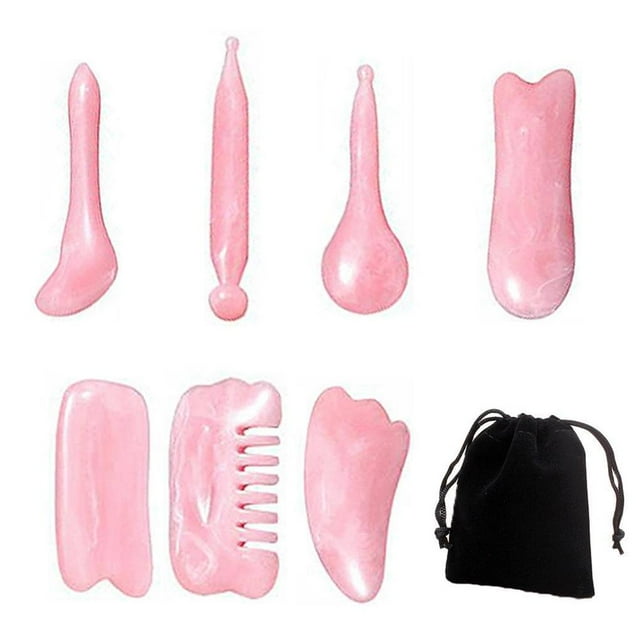 tredstone Ensemble de 7 Pcs Planche de Massage en Résine Gua Sha Outil de Massage en Résine Soins de la Peau Guasha Ensemble d'Outils Anti-Rides Santé Beauté