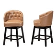 thumbnail image 3 of Baxton Studio Theron Mid-Century Transitional Tan Faux Leather and Espresso Brown Finished Wood 2-Piece Swivel Counter, 3 of 6