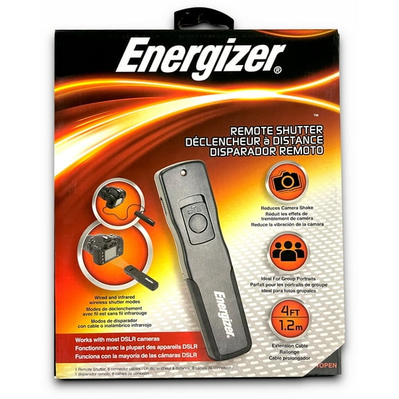Energizer Remote Shutter for DSLR Cameras - 4ft Extension Cable and Wireless Connectivity - Works with Canon, Nikon, Olympus, Pentax, Samsung, and Sony models.