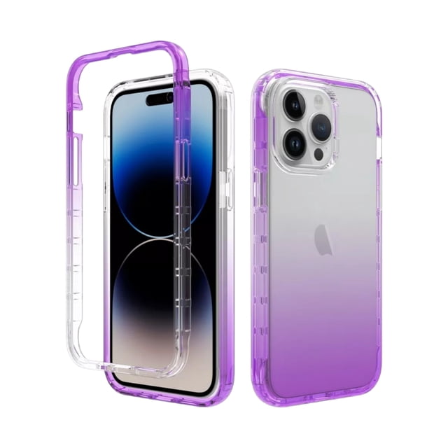 Funda 360 Degradada Uso Rudo Para Iphone 15 Pro Morado Más 2 Micas De Pantalla Cely Vesmir