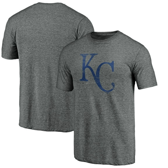 Men's Heather Gray Kansas City Royals Weathered Official Logo Tri-Blend T-Shirt