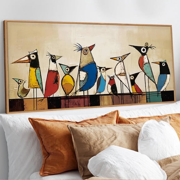 TOARTi Bird Framed Canvas Wall Art Abstract Colorful Birds Painting Modern Animal Wall Decor for Living Room Bedroom Office 20x40 Inch