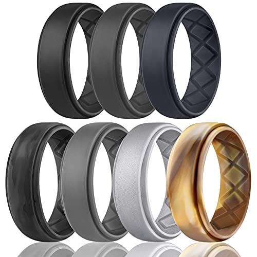 Egnaro Silicone Ring for Men Breathable Mens' Rubber Wedding Bands for Crossfit Workout 2.5mm Thick 8.5mm Wide 