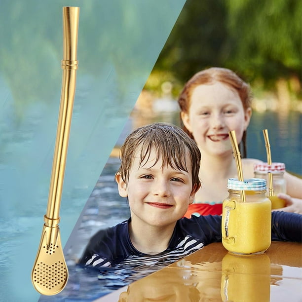 Stainless Steel Straw Spoon | Reusable 304 Metal Drink Stirring Stick for Cocktail Milk Tea Coffee | Multi-Color Options | Ergonomic Rotary Lock Design | 15.7x2.1cm | 1 Piece