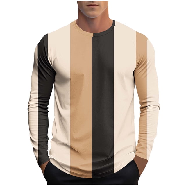 Dagugfen Chemises pour Hommes Manches Longues Col Rond Protection Solaire Slim Confortables Tops Décontractés Rayés