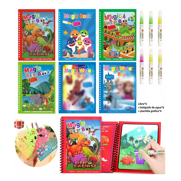 6 Set Magic Agua Pintura Libro Garabatos Reutilizable Niños rojo/azul/verde