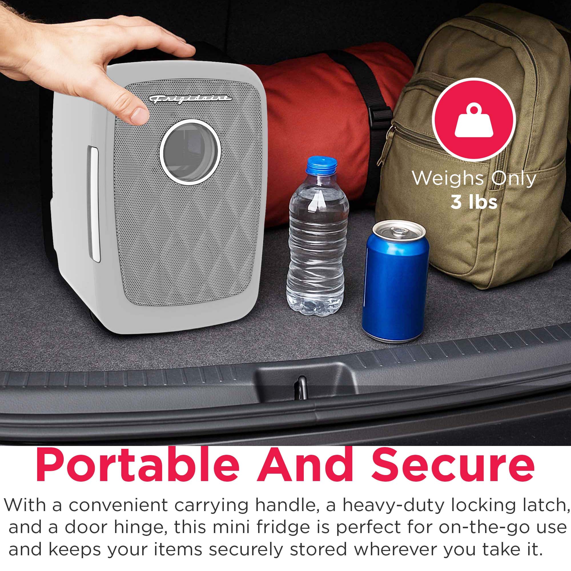 Frigidaire 6 Can Mini Cooler with Bluetooth Speaker, 4 Liter Personal Fridge with AC/DC Adapter, Pewter